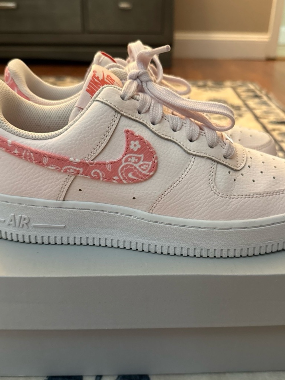 Nike women’s White Sneakers with Pink bandana print Swoosh
